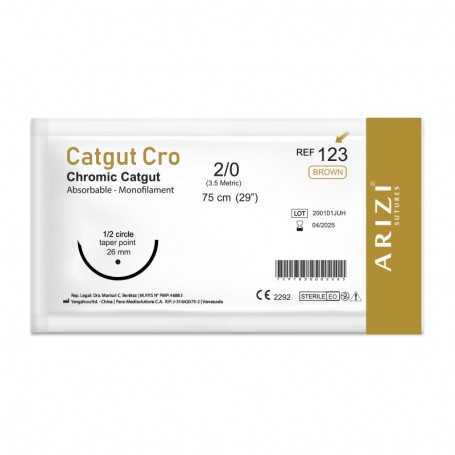 SUTURA CROMICO 0 AGUJA CURVA 36.4MM 70CM X 1 UND